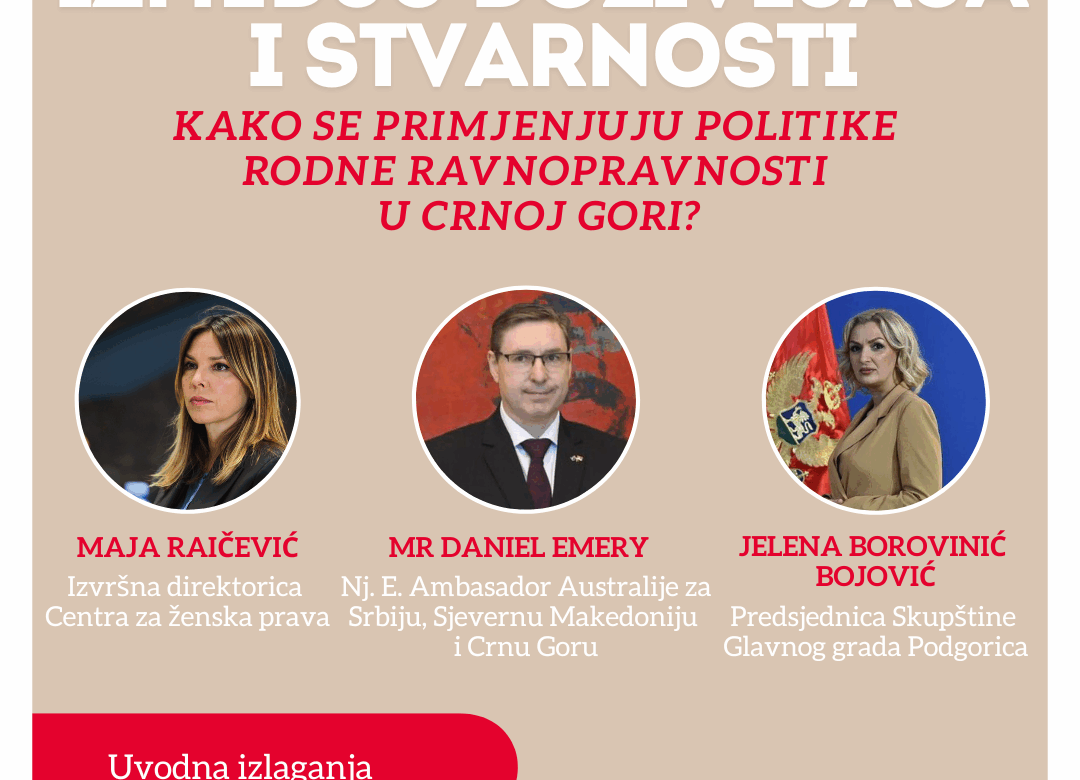 Panel  diskusija ” Između doživljaja i stvarnosti: kako se primjenuju politike rodne ravnopravnosti u Crnoj Gori?”